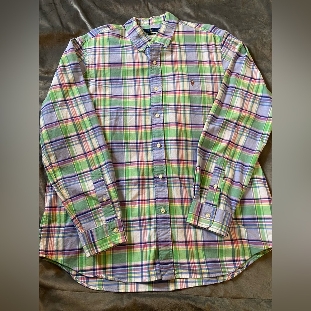 Ralph Lauren Green and Blue Plaid Men's Shirt
